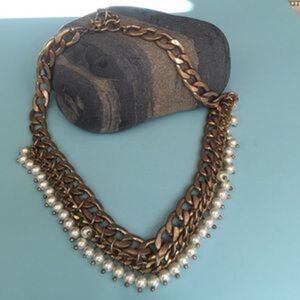 Vintage retro Faux Pearl Charm Beaded Chain Collar Necklace